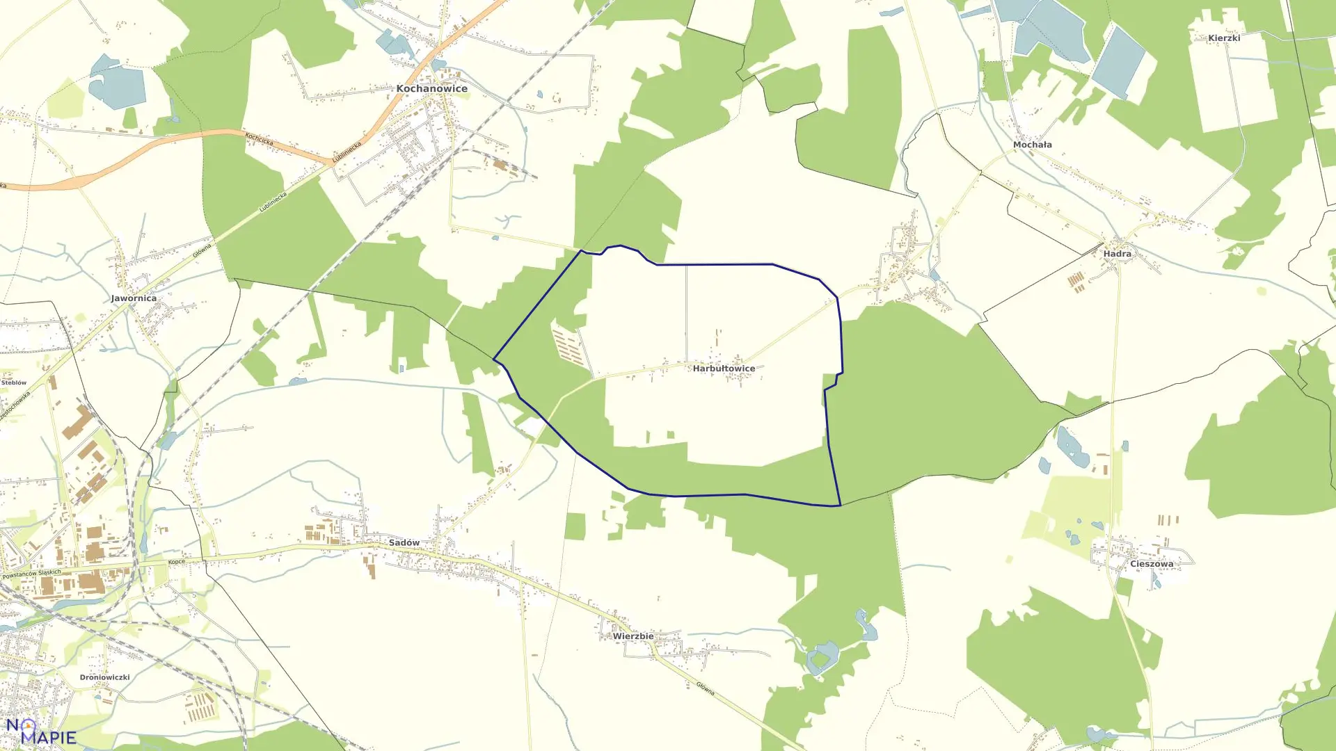 Mapa obrębu Harbułtowice w gminie Kochanowice