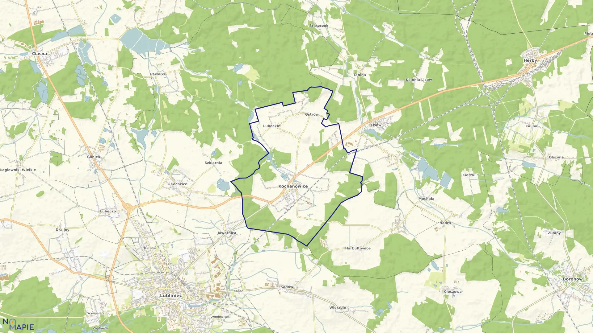 Mapa obrębu Kochanowice w gminie Kochanowice