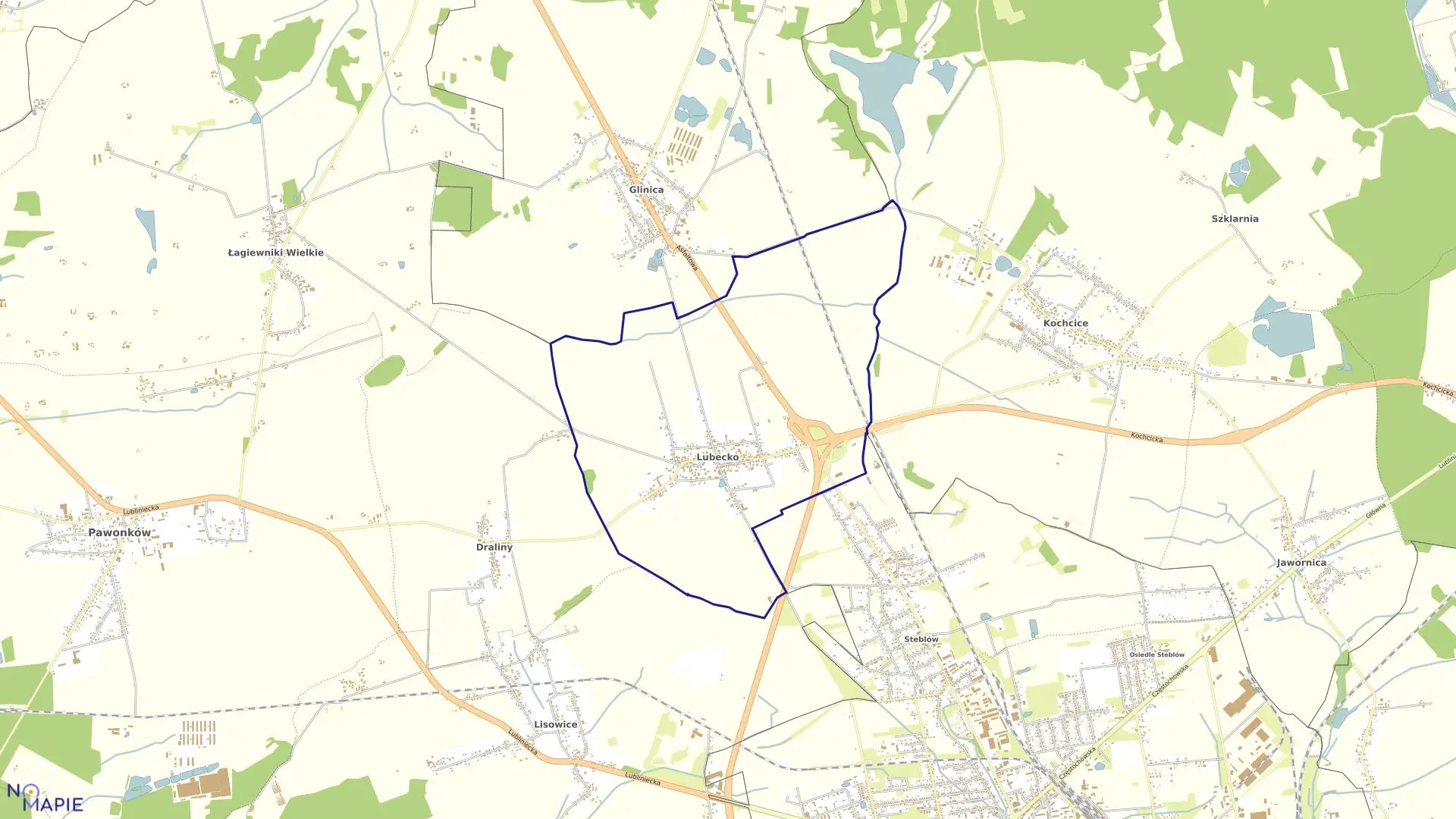 Mapa obrębu Lubecko w gminie Kochanowice